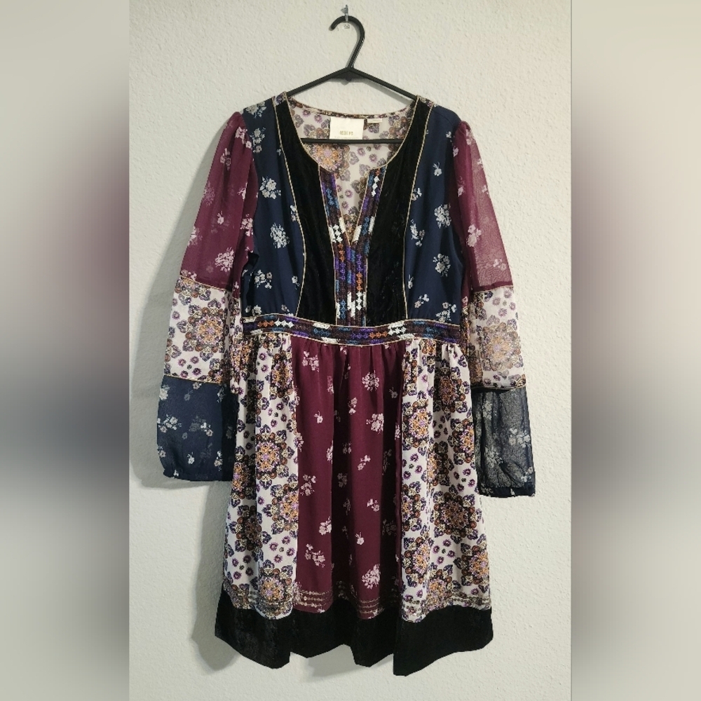 Maeve by Anthropologie Boho Quartier Latin Burgundy Chiffon Velvet Dress small